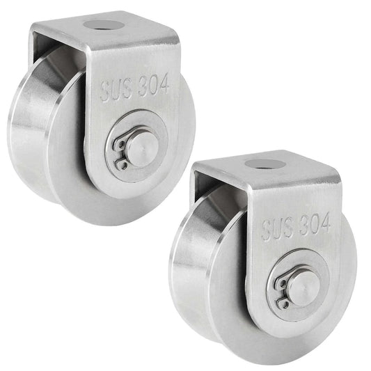 2PCS V Type Pulley Roller 304 Stainless Steel Pulley Block Duplex Bearing Super Silent Heavy Duty Grooved Wheel
