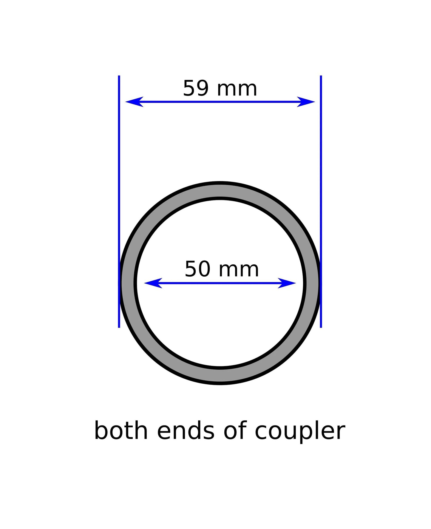 Heavy Duty Vacuum Hose Coupler Accessory 2.2 Inch Outer Diameter 1.95 Inch Inner Diameter Counter Clockwise Thread 2CCWCPL ends view with dimensions shown.
