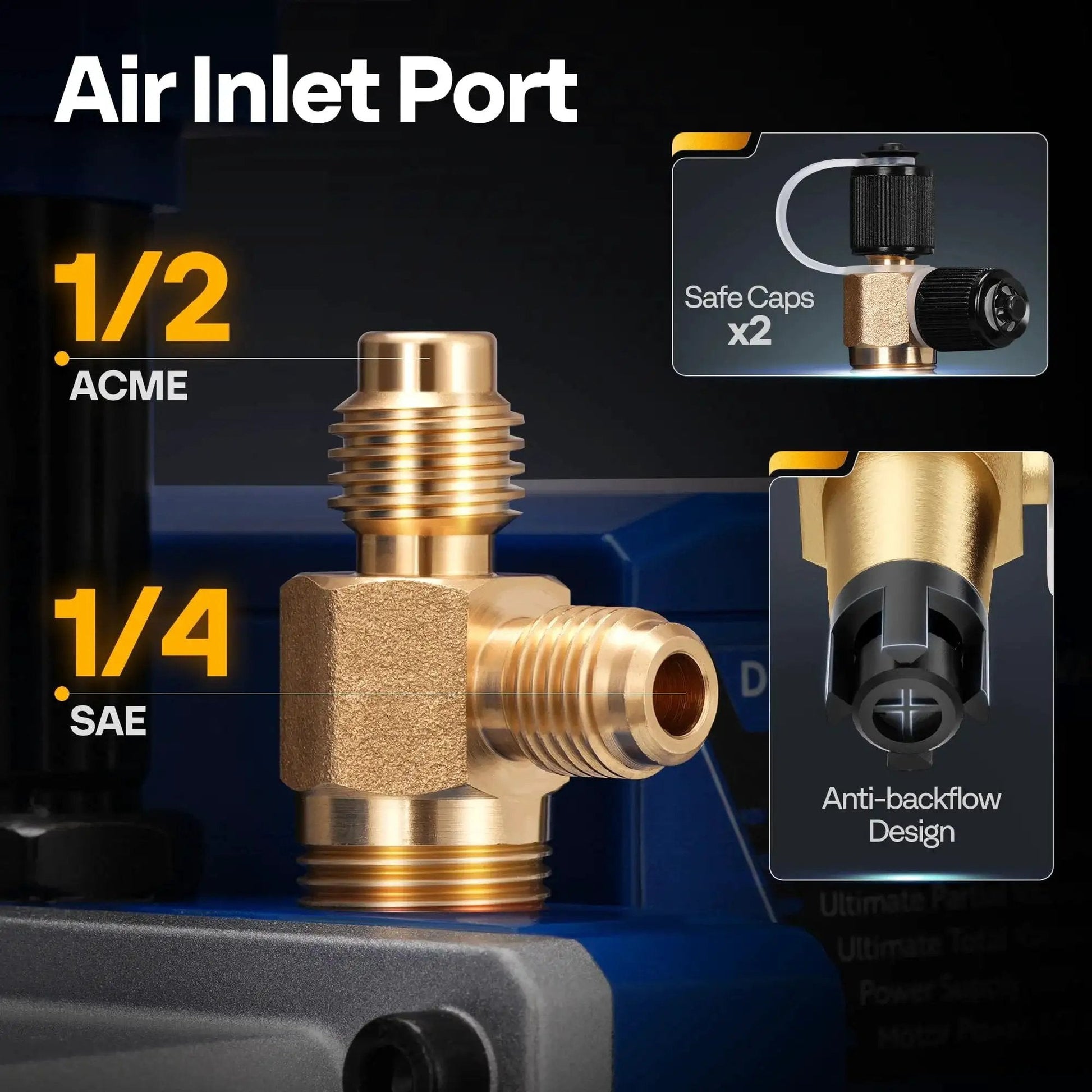 Air inlet port of Sparkproof 110V HVAC Vacuum Pump And AC Manifold Gauge Kit with anti-backflow design.