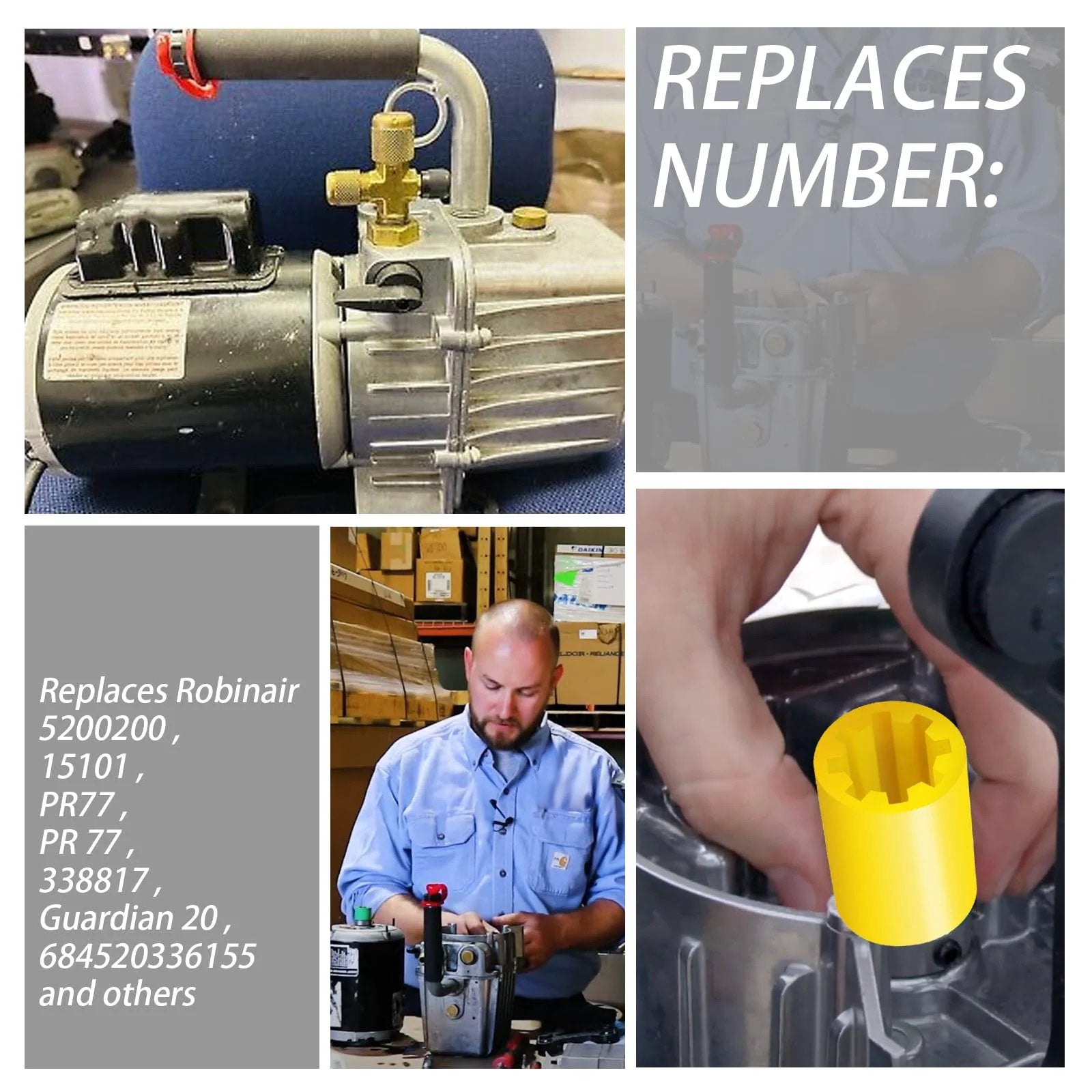 Vacuum Pump Coupler Sleeve Replacement For PR 77 Fits PR 6 And DV Series Vacuum Pumps Pro Grade Gear Yellow Color, installed.