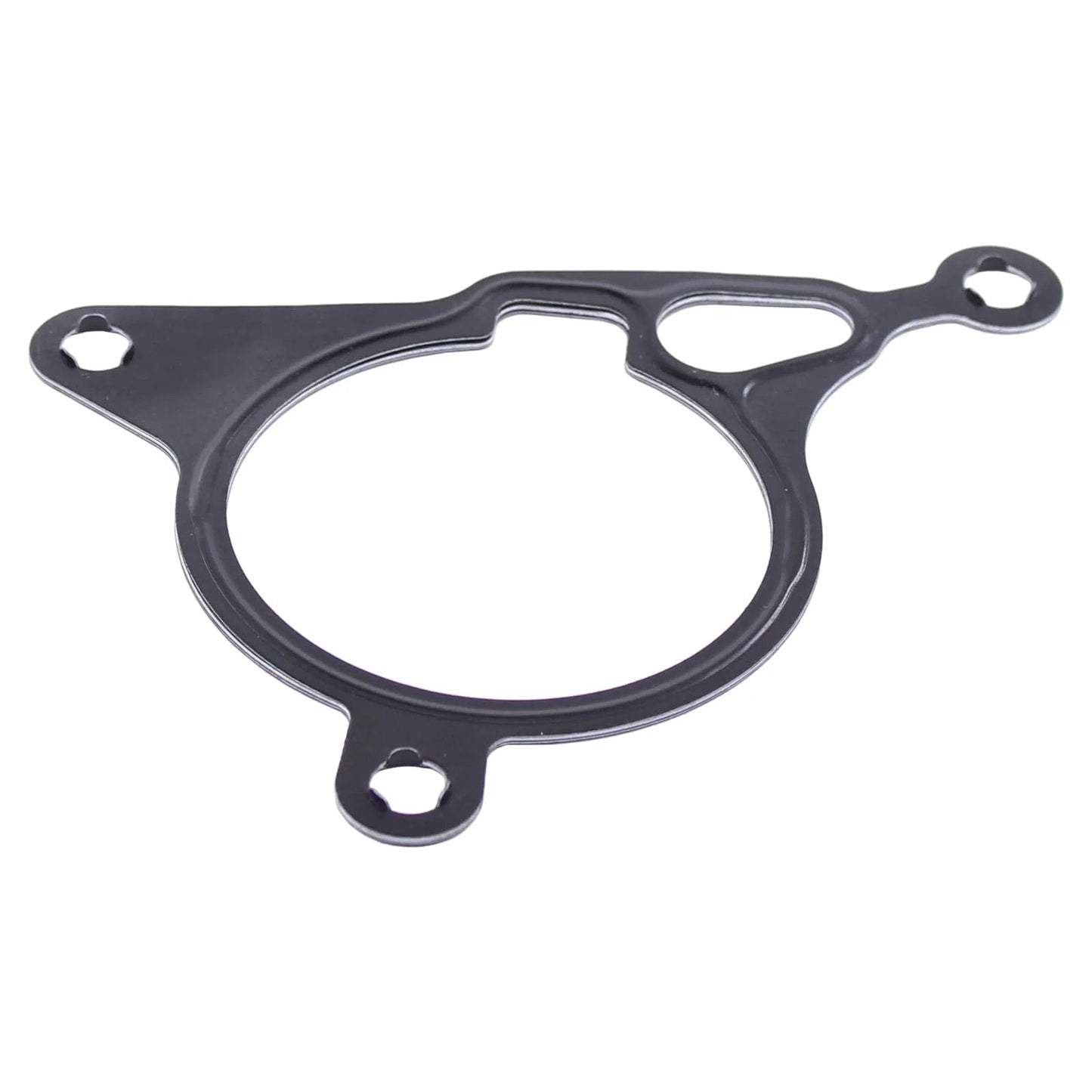 Close-up of a black gasket from the Vacuum Pump Rebuild Kit For VW And Audi 2.0T 1.8T TFSI Engines Including B8 A4 Q5 A5 A6 A3 GTI Beetle Jetta Passat Golf 2009 2019.