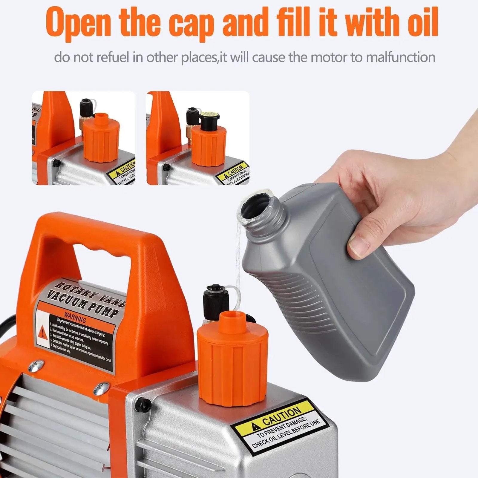 Filling oil into 3.5 CFM 110V Single Stage Rotary Vane Vacuum Pump for HVAC Systems Automotive and AC Machines EcoExplorer
