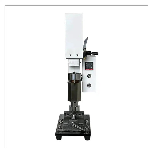 Front view of Lab Grade 30G Vertical Injection Molding Machine for small scale plastic sample production with pneumatic drive and precise temperature control 110V easy setup for research and prototyping.