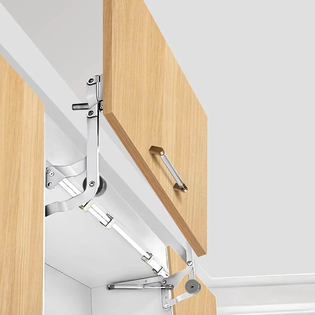 Door Hinges Set, Vertical Swing Lift Up Stay Pneumatic Arm Kitchen Mechanism Hinges with Slow Closing installed on cabinets