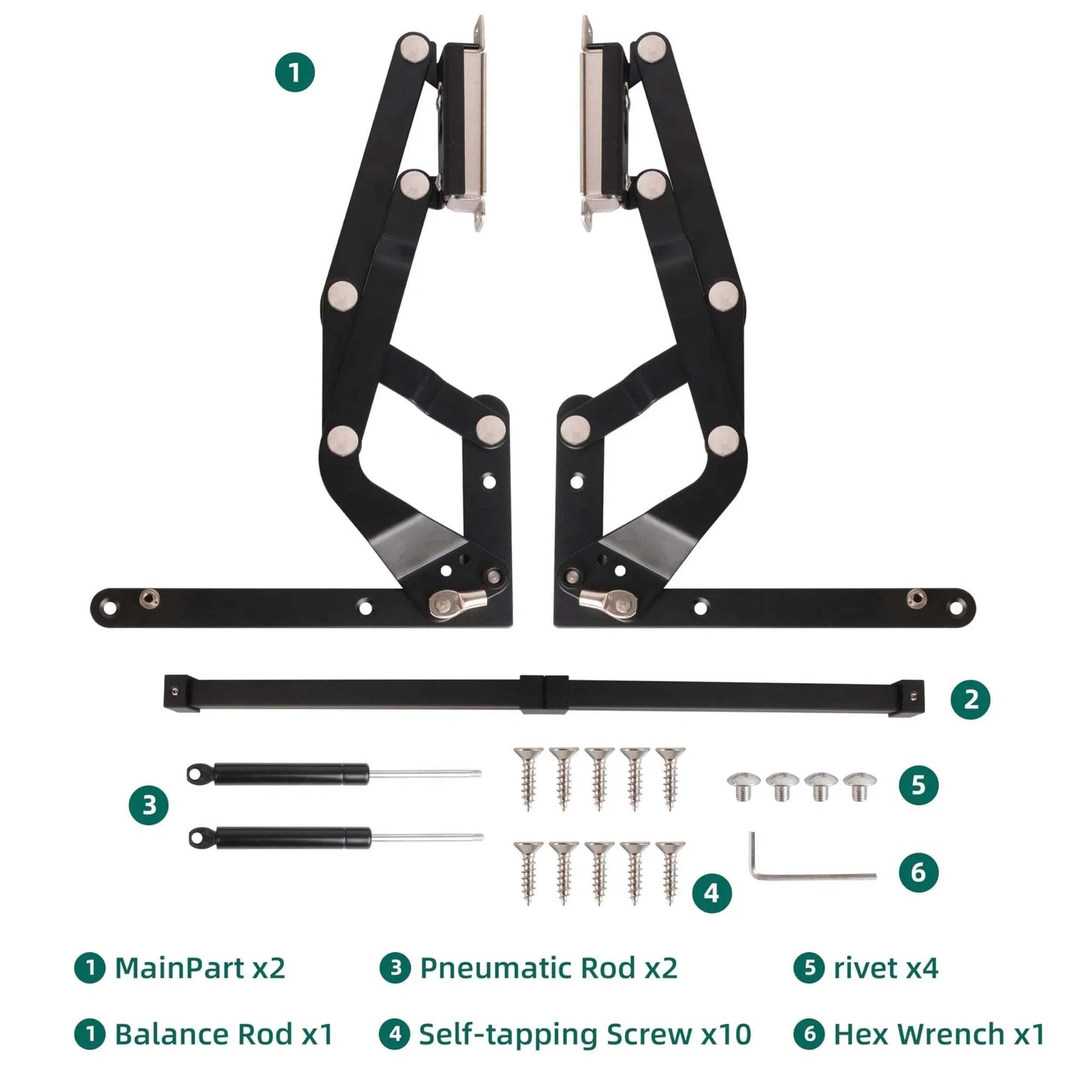 Vertical Lift Hinge, Vertical Swing Lift Pneumatic Arm Kitchen Mechanical Hinge Slow Closing, Matte Black components layout.