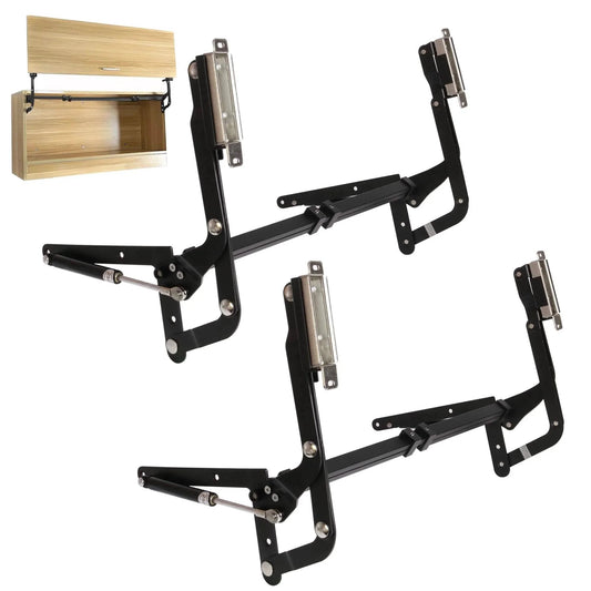 2PCS Vertical Lift Hinge, Vertical Swing Lift Pneumatic Arm Kitchen Mechanical Hinge Slow Closing, Matte Black, for Cabinets