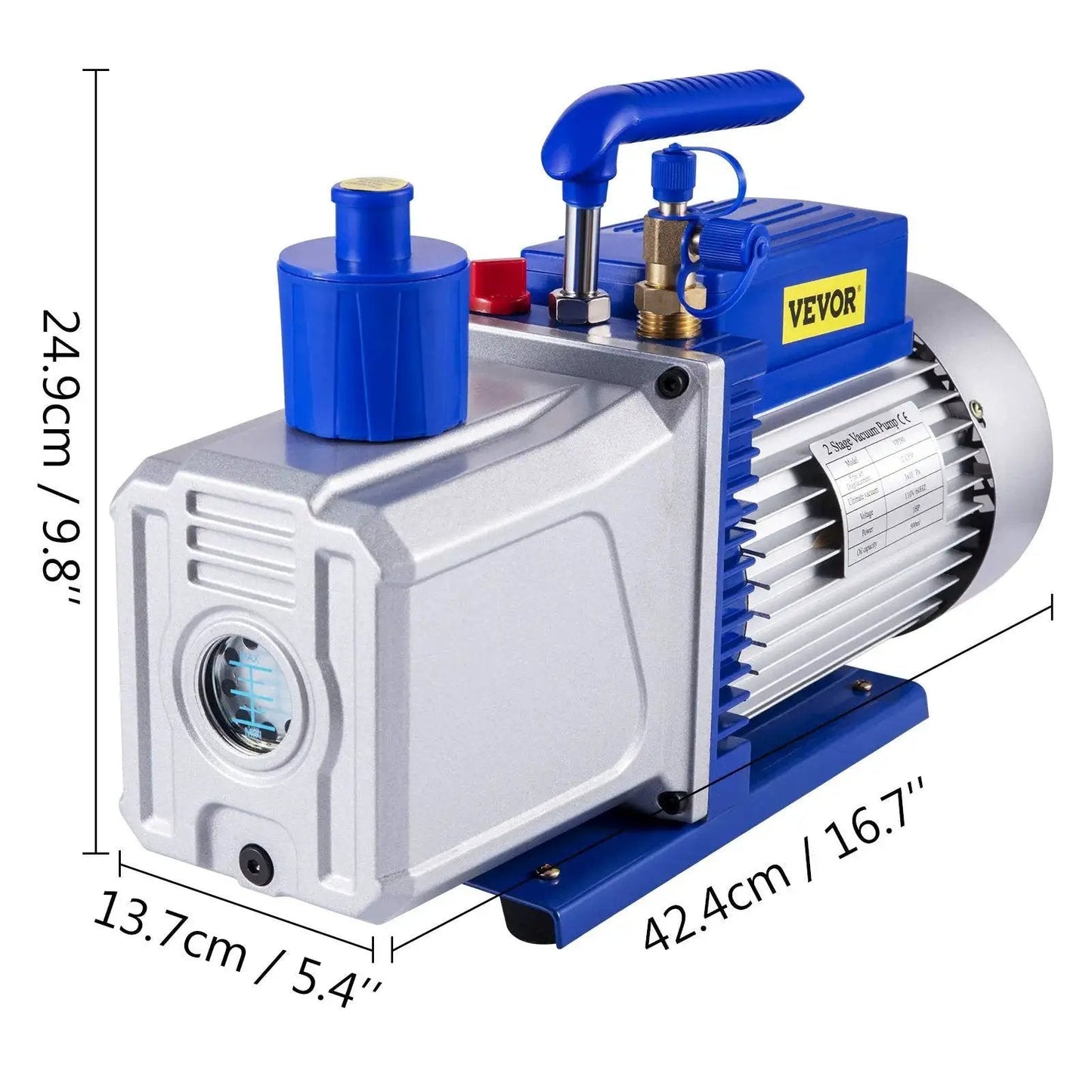 12 CFM 1 HP Double Stage HVAC Vacuum Pump For Auto Repair 110V By VEVOR, featuring a no flow back design with durable aluminum housing