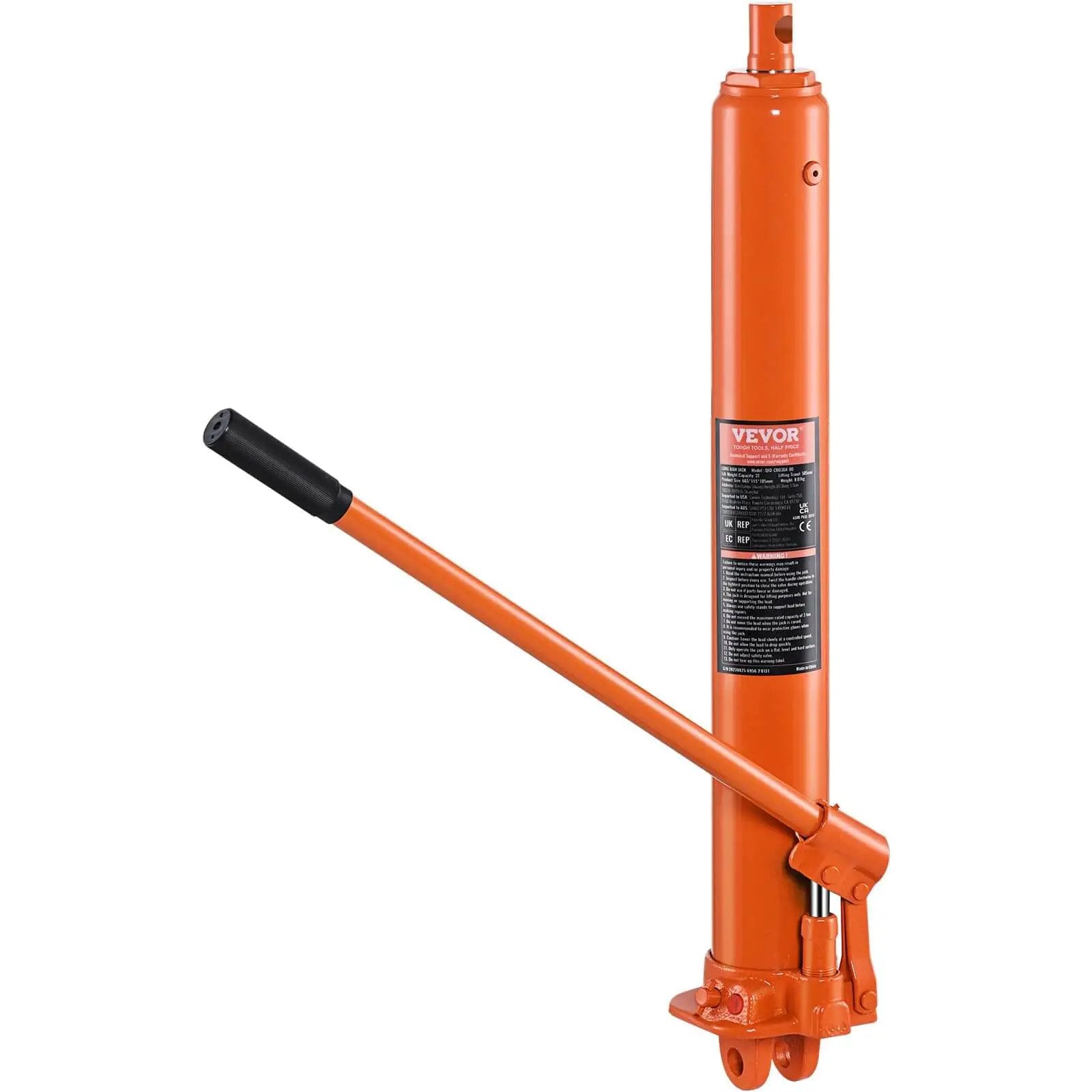 Heavy Duty 3 Ton Hydraulic Long Ram Jack For Engine Hoists And Garage Cranes With Clevis Base Slow Release Lift And Adjustable Height