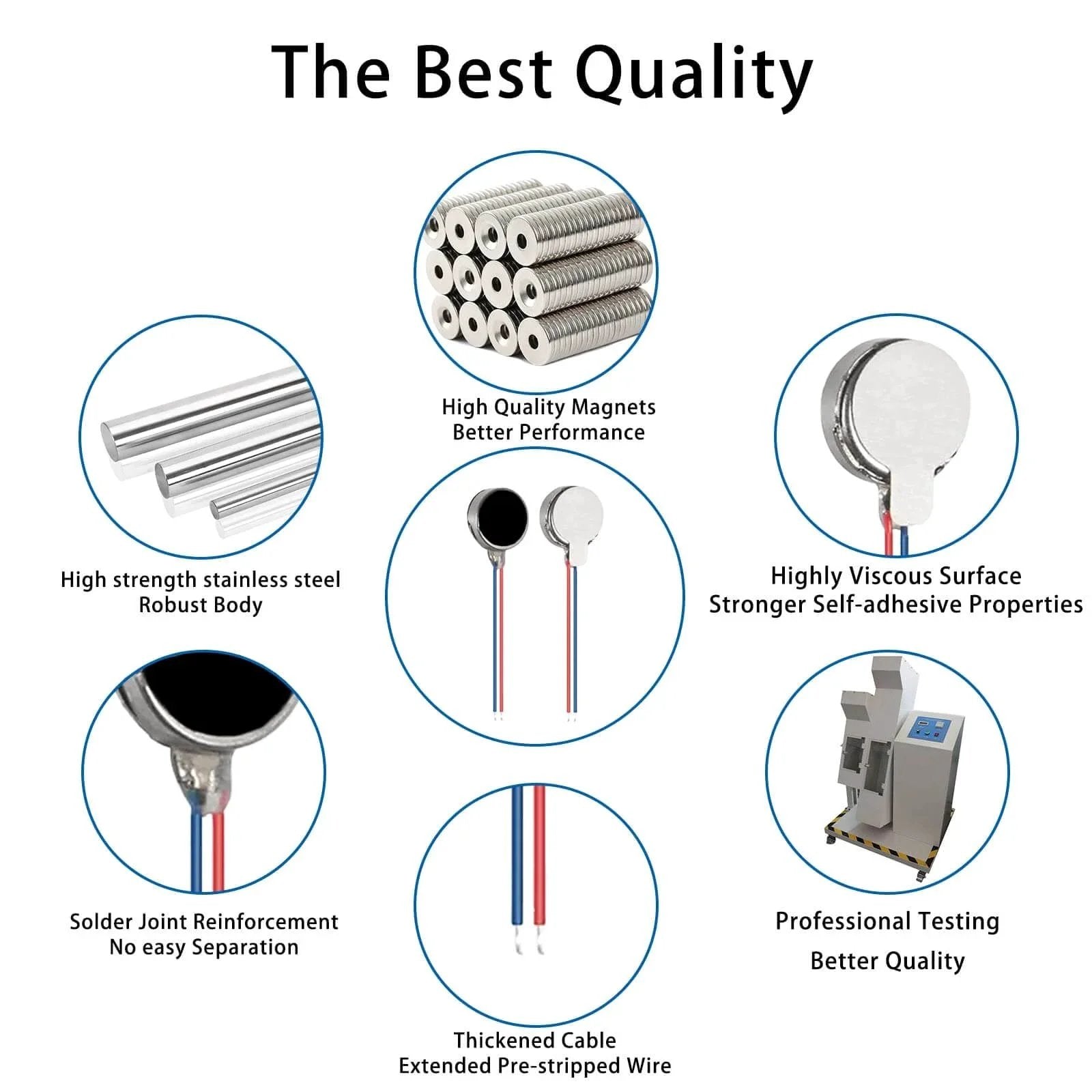 Image showing various features of 20PCS Vibration Motor DC3V 12000rpm Mini Vibration Motor Vibrating Motors for Projects Electronic Device Repair Single Board Computers Project Classroom Project Bristle Bots Cable 2in, including robust body and professional testing.