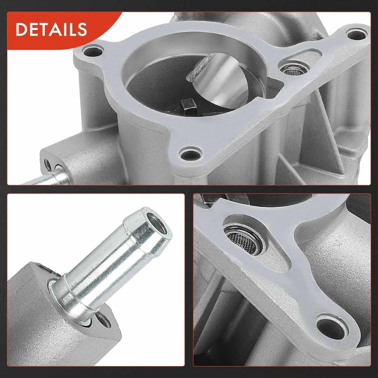 Close-up details of Premium Plug N Play Vacuum Pump Replacement for Volkswagen and Audi vehicles, showing pump structure and fittings.
