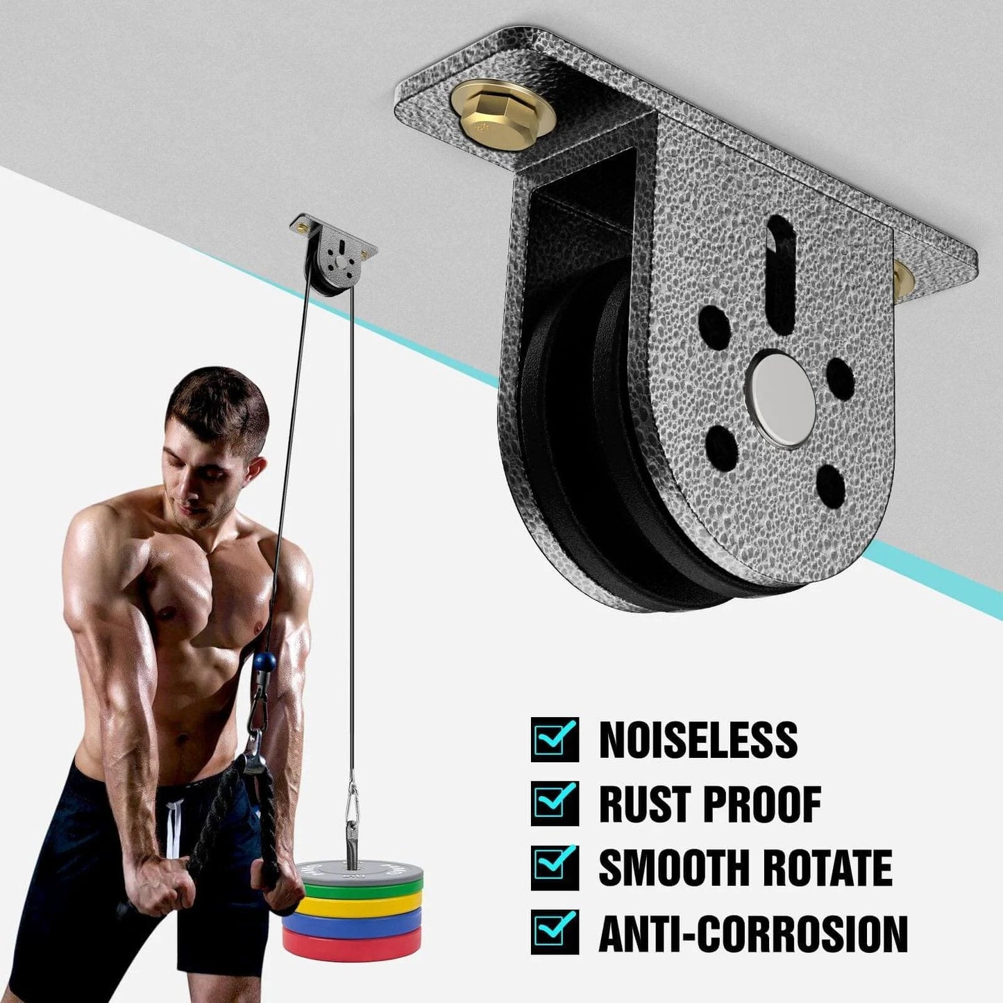 Cable Rope Bearing Pulley Wheel, Wall-Mounted Fixed Pulley Weight System for Home Gym, Weightlifting, DIY Fitness Equipment, Ceiling Mount Accessories (Grey-1pc)