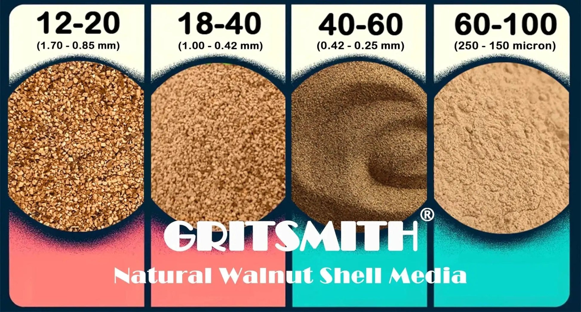 Fine 40 60 Grit Walnut Shell Media for gentle blasting, tumbling, and polishing of soft woods, plastics, gems, and soft metals