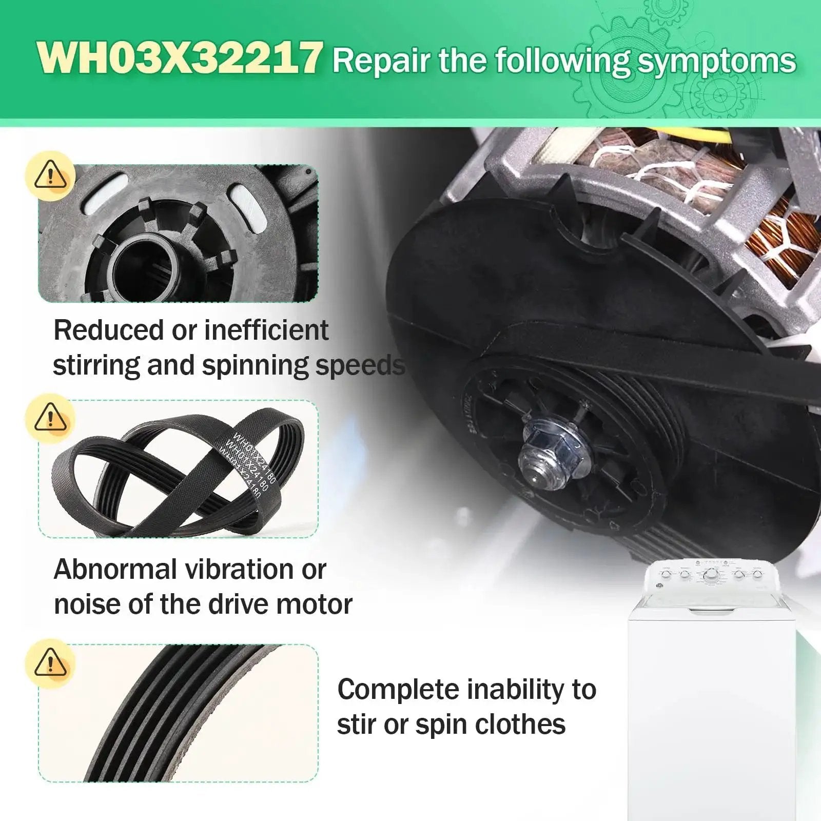 Washer One Half Horsepower Motor Pulley And Belt Nut Set For GE Washers Replacement Part Kit Compatible With WH03X32217