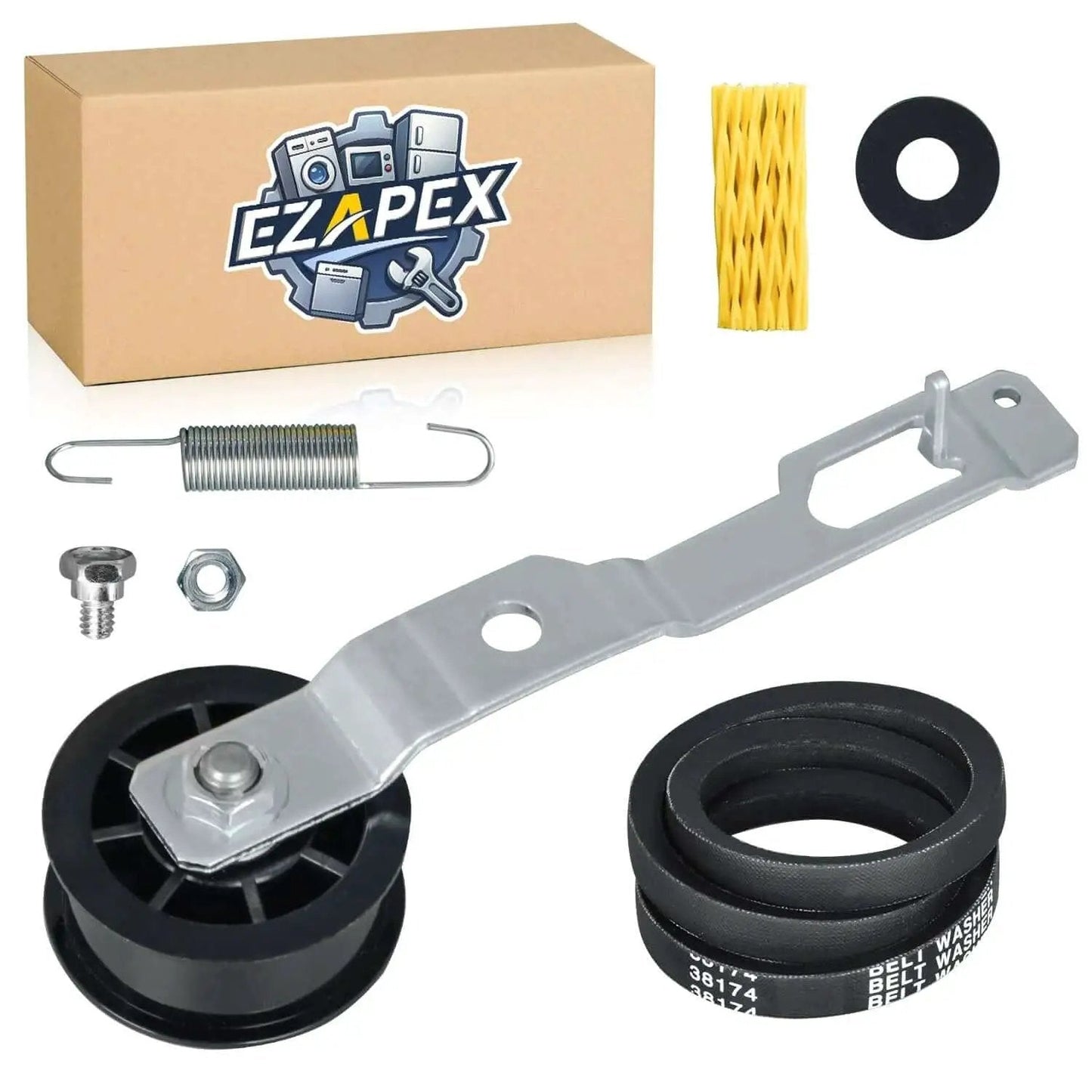 Washing Machine Idler Pulley Kit With Lever And Belt Tensioner For Compatibility With Speed Queen And Alliance Washers Replaces PRM959P3 2020782 UNMC959P3 PS12661973 AP4489045, includes pulley, lever, tensioner, spring, and nuts.