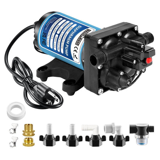 WASSERMANN 115V AC Diaphragm Pump, 5.5 GPM 65 PSI 1/2" NPSM Connection with fittings and accessories