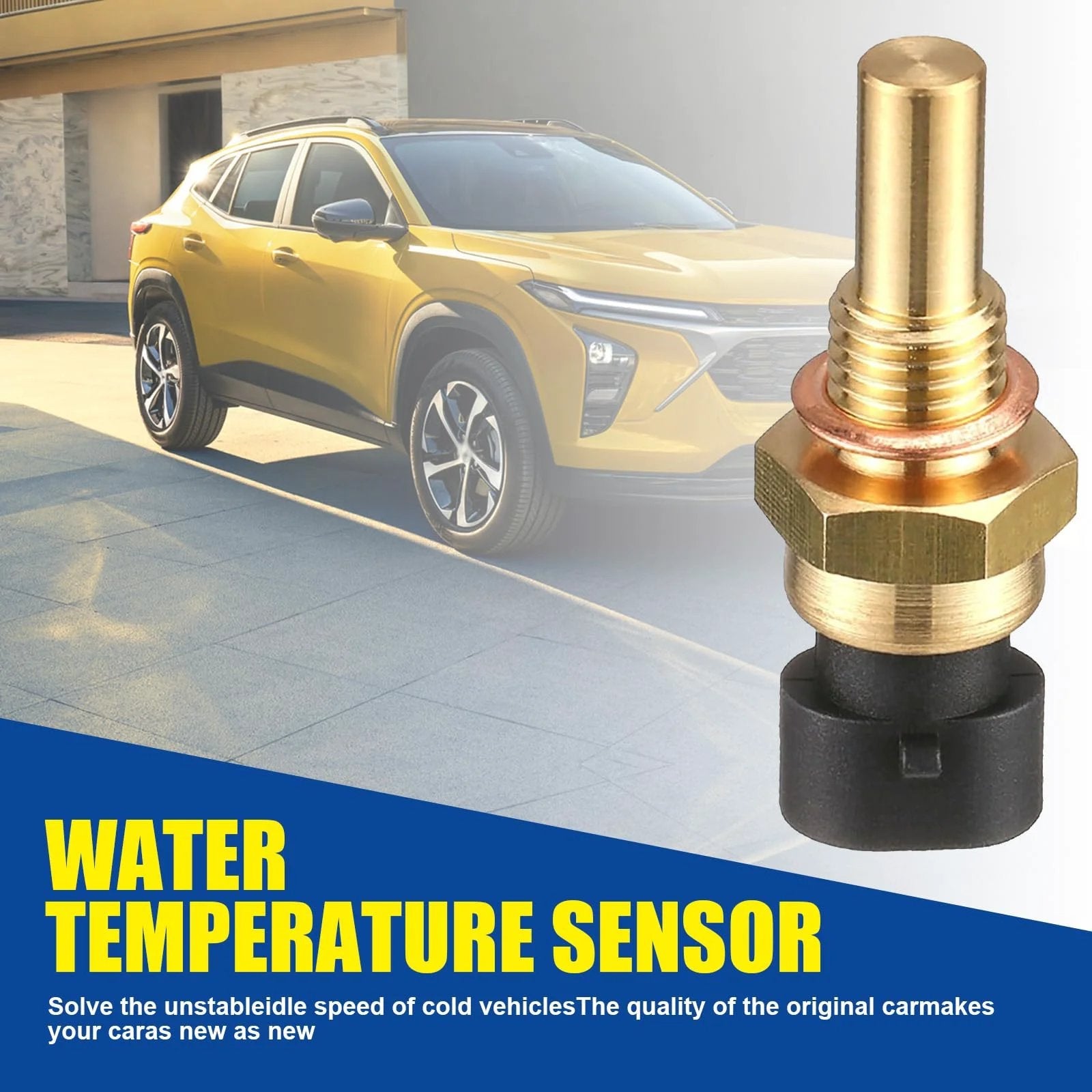 Premium Replacement Engine Temperature Sensor With Plug For Cars In Gold 1 Pack Durable Metal ECT Sensor Replacement close-up view.