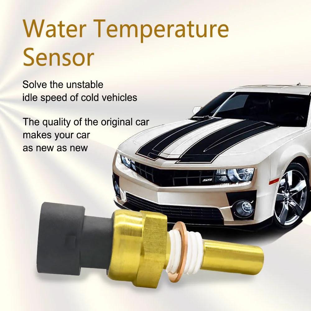 Engine Coolant Temperature Sensor For Chevy Cavalier Cobalt Equinox Express Silverado 1500 2500 HD 3500 GMC Sierra Pontiac G5 Saturn OEM Replacement Quality Fits 2134333 12608814 19236568 15326388 2134514 12191170 15404280 25036898 15369305 close-up view of brass sensor