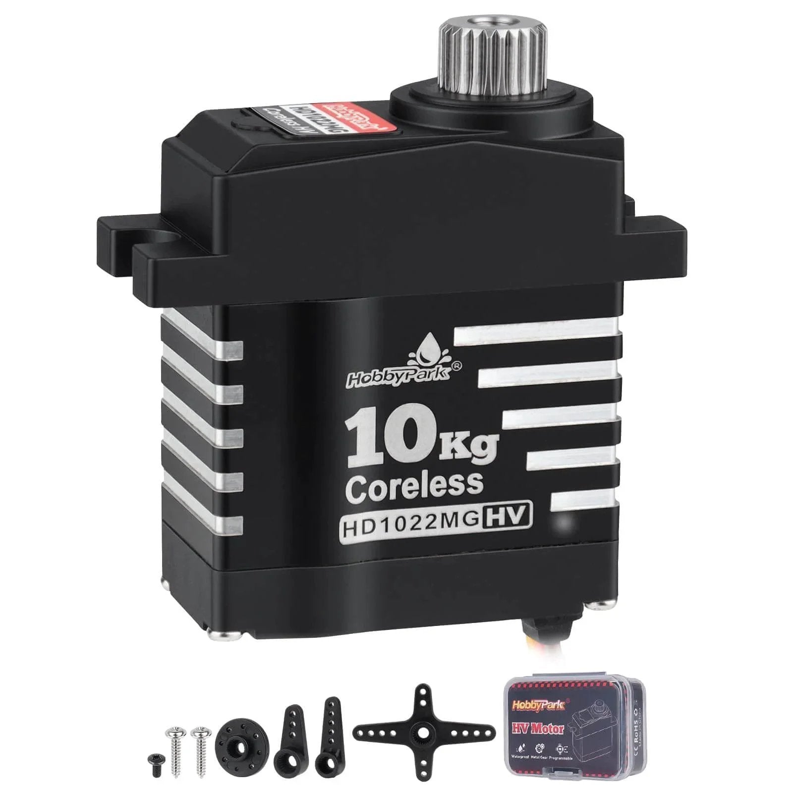 Waterproof 10kg RC Micro Servo High Torque Coreless Motor Metal Gears for 1/18 TRX4M Steering Servo, shown with accessories