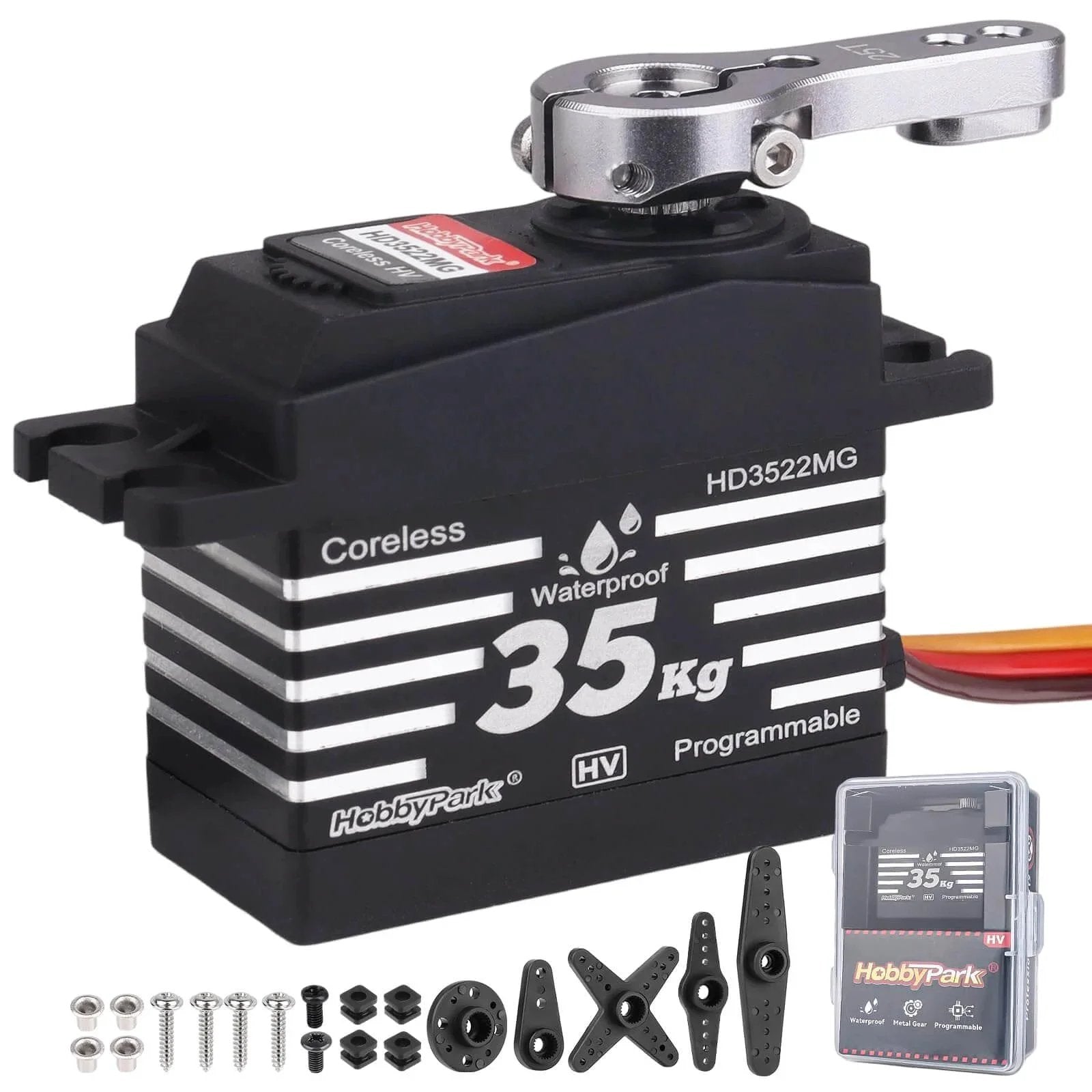 Waterproof 35KG High Torque Servo Motor Coreless Metal Gears Digital RC Steering Servo with accessories and 25T Servo Horn