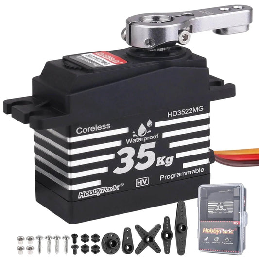 Waterproof 35KG High Torque Servo Motor Coreless Metal Gears Digital RC Steering Servo with accessories and 25T Servo Horn
