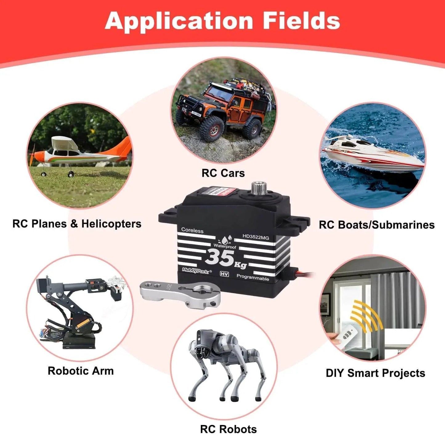 Waterproof 35KG High Torque Servo Motor Coreless Metal Gears Digital RC Steering Servo and 25T Servo Horn for RC vehicles and projects