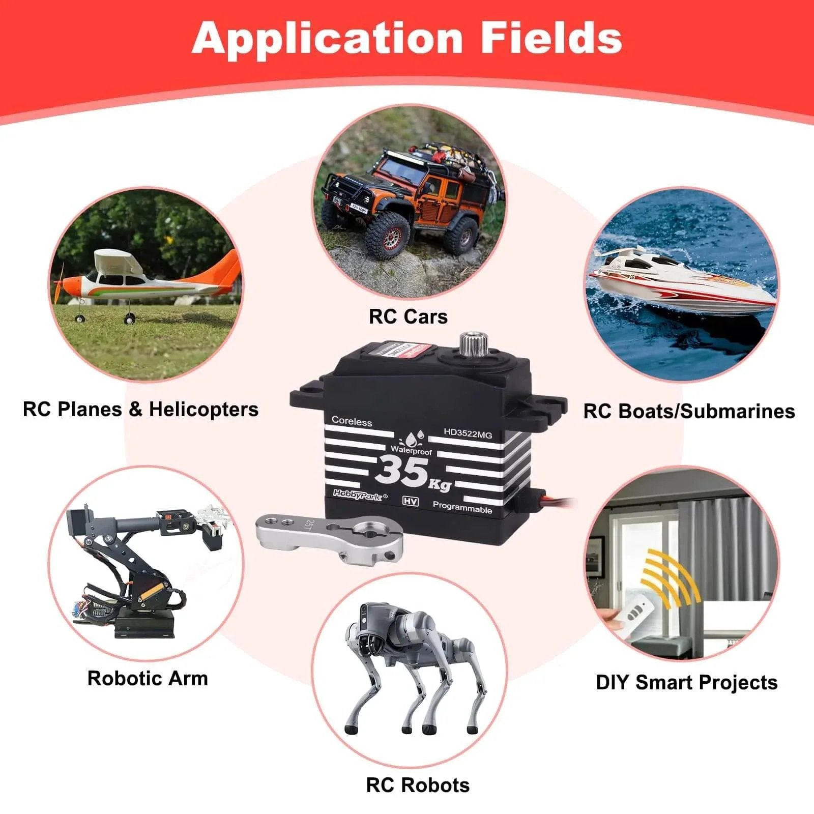 Waterproof 35KG High Torque Servo Motor Coreless Metal Gears Digital RC Steering Servo and 25T Servo Horn for RC vehicles and projects
