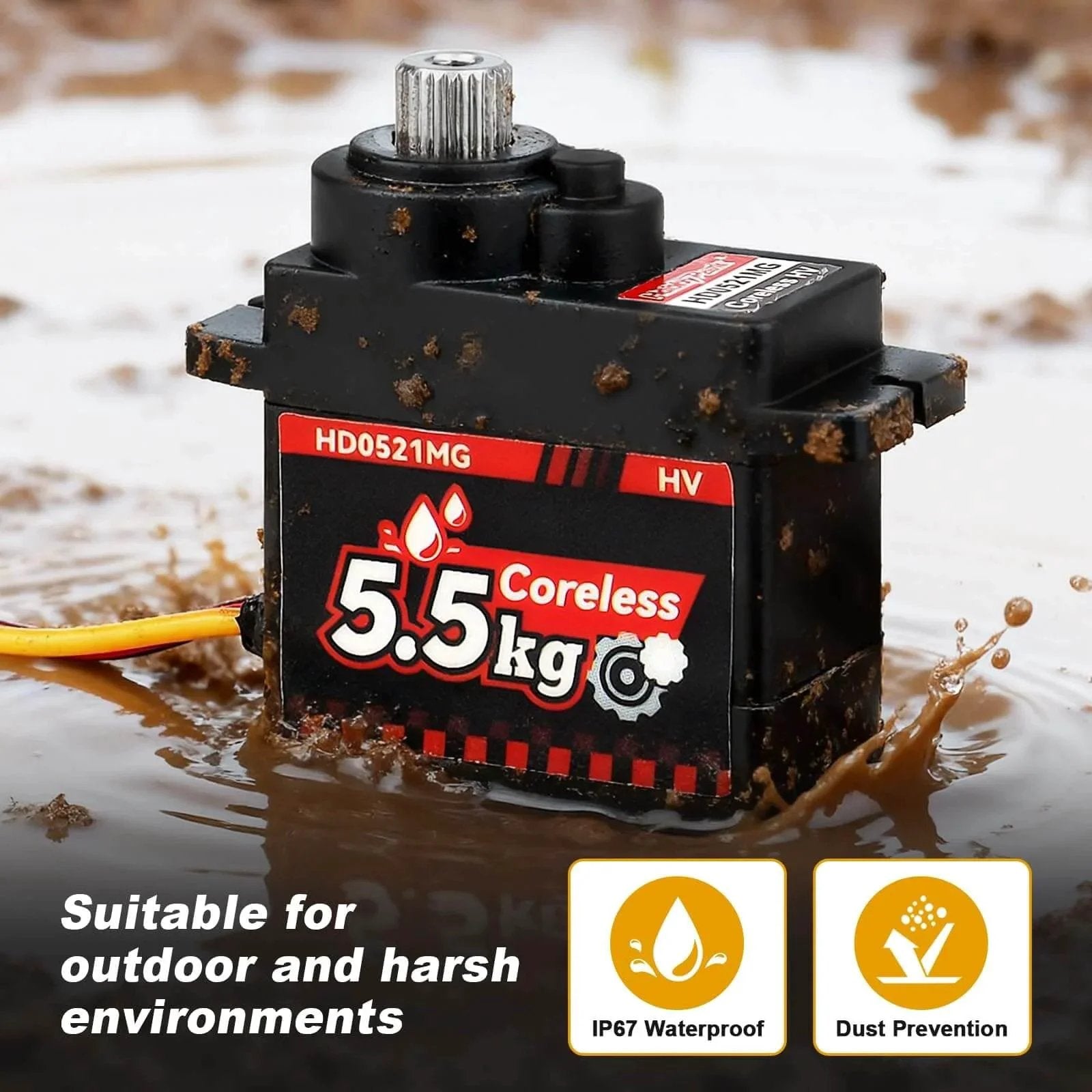 2-Pack Waterproof 5.5kg High Torque Micro Servo Coreless Motor Metal Gear Arduino Servo RC Servo in muddy environment