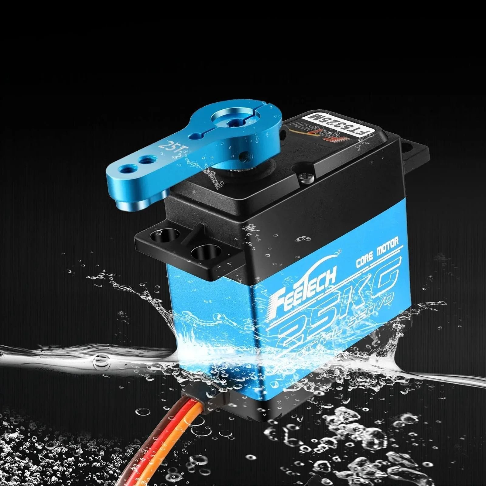RC Servo 25KG Servo Motor 7.4V High Voltage High Torque Waterproof Full Metal Gear Digital Servo, Aluminum Case with water splash