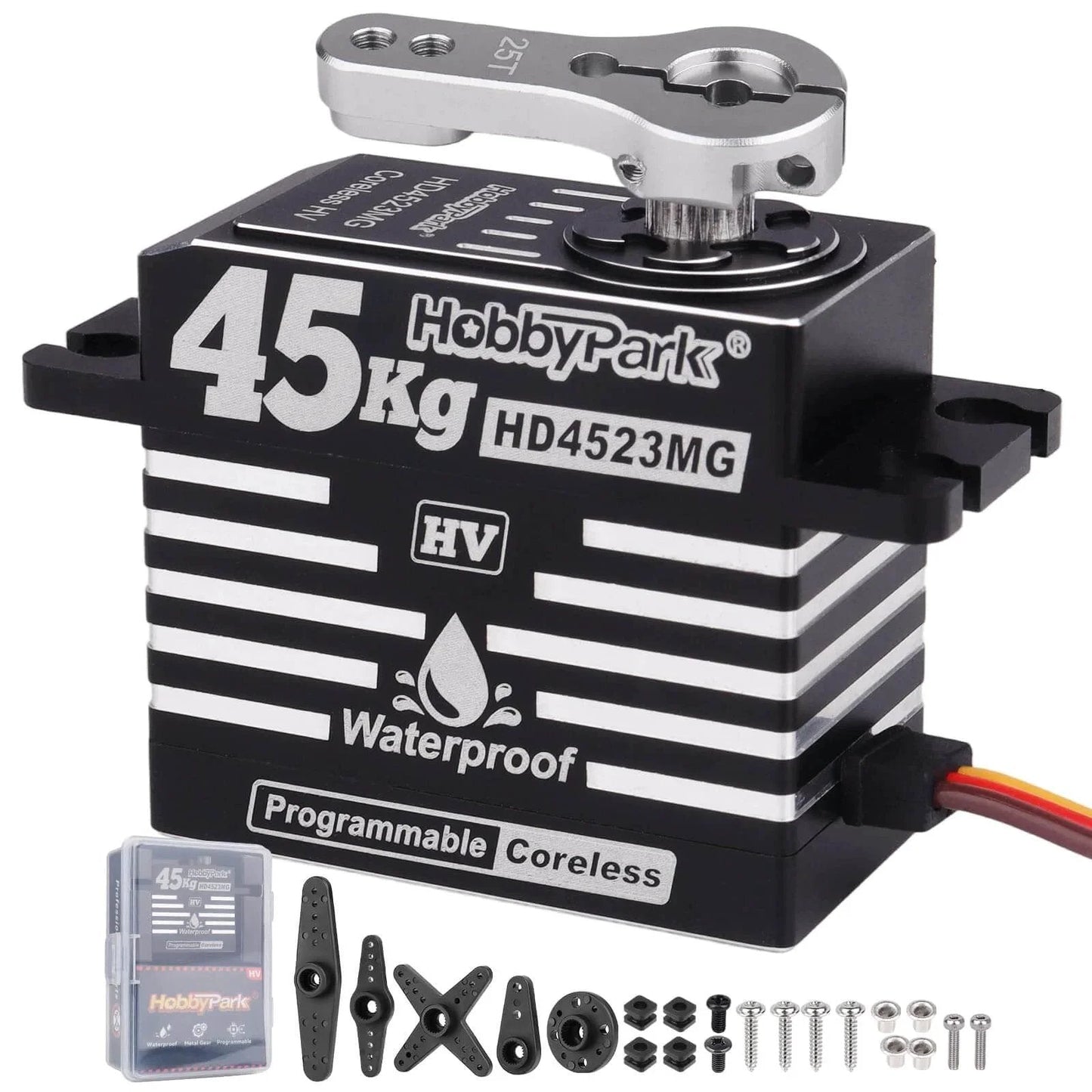 Waterproof RC Servo High Torque Coreless Motor Metal Gear Digital Servo Aluminum Case Parts for 1/8 1/10 RC Crawler SCX10 TRX4 RC Truck RC Car Buggy Basher Control Angle 180° (45kg Torque)