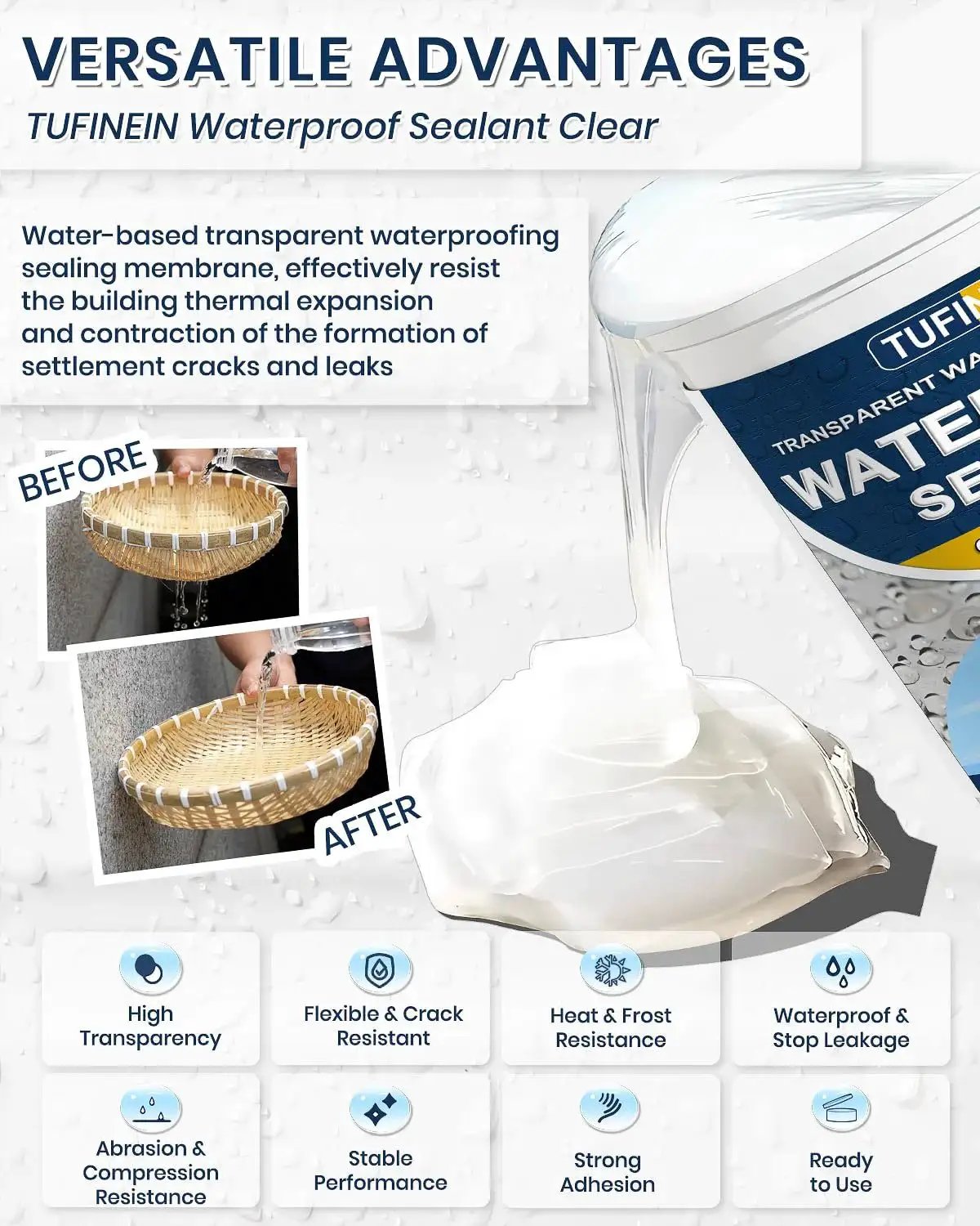 Clear Waterproof Sealant Coating for Indoor And Outdoor Use 35oz Invisible Water Based Protective Layer Versatile Use