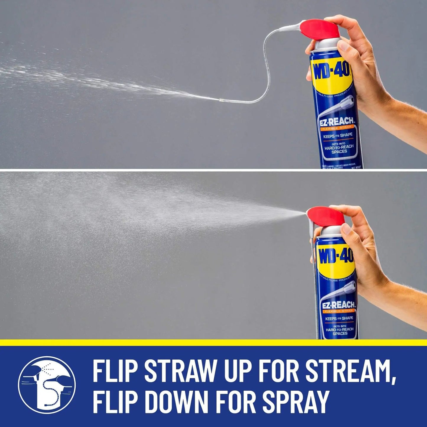 EZ Reach Flexible Straw Multi Use Lubricant For Tight Spaces By WD-40 14.4 Oz Spray Can with flexible straw in use