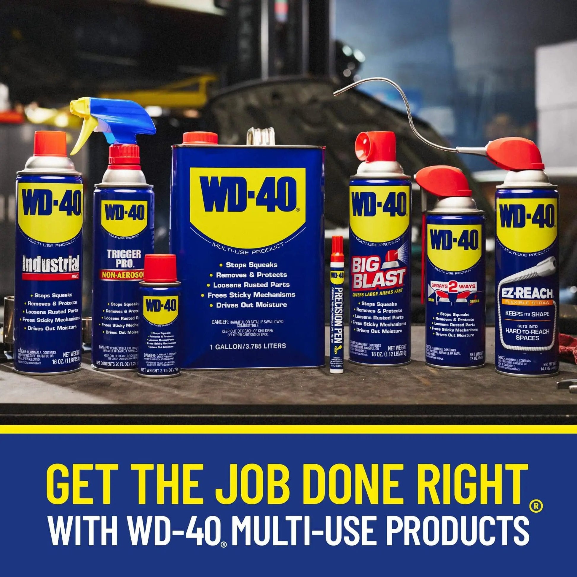 Assorted WD-40 products including EZ Reach Flexible Straw Multi Use Lubricant For Tight Spaces By WD-40 14.4 oz spray can