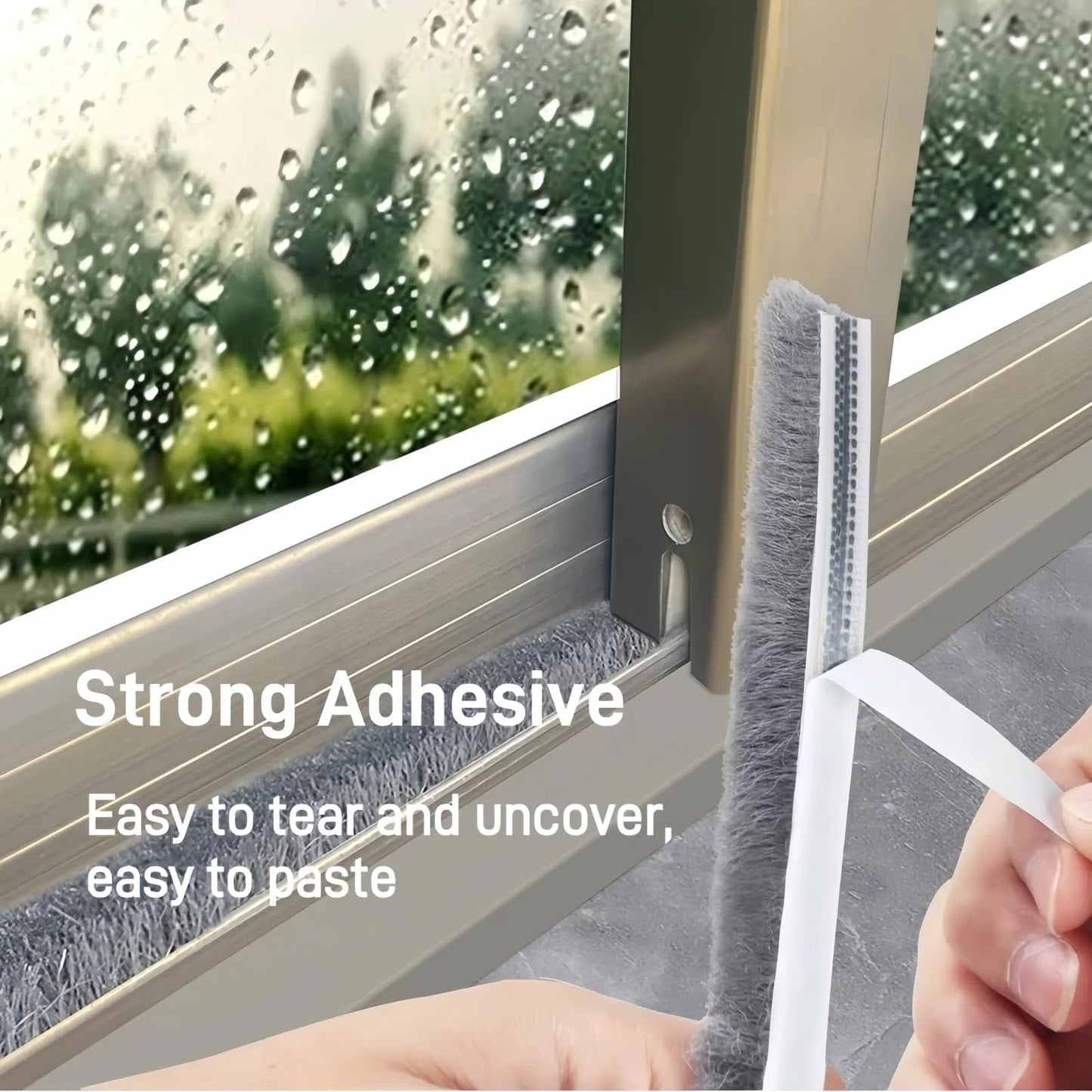 Close-up of Window Weather Stripping Door Seal 33 Feet Self Adhesive Winter Insulation Strip for easy installation on a window frame.