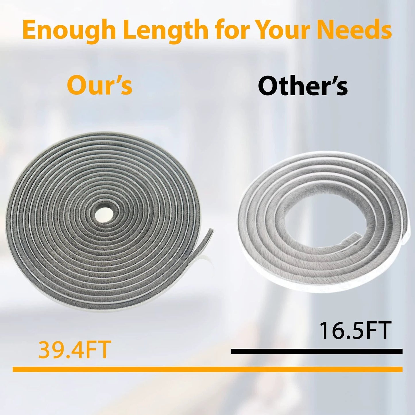 Weather Stripping For Doors And Windows Self Adhesive Door Seal With 39.4 Feet Of Gray 0.35 In Wide And 0.35 In Thick Brush displayed alongside a shorter option.