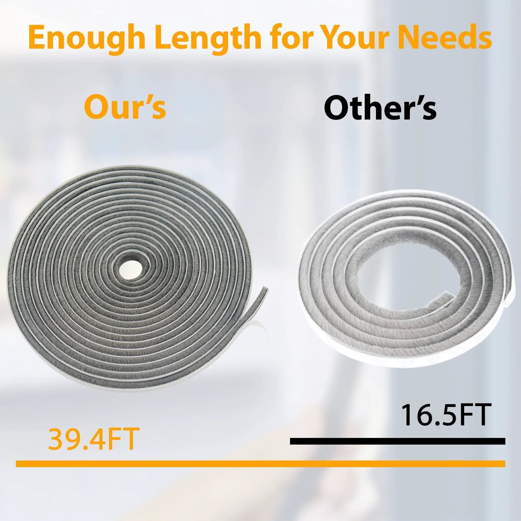 Weather Stripping For Doors And Windows Self Adhesive Door Seal With 39.4 Feet Of Gray 0.35 In Wide And 0.35 In Thick Brush displayed alongside a shorter option.