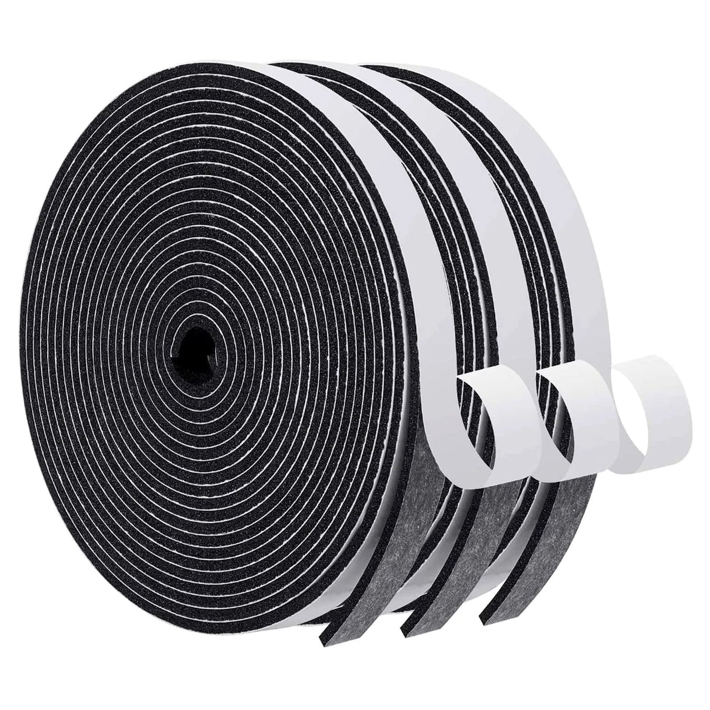 Weather Stripping Door Seal For Windows And Doors, Half Inch Wide By One Eighth Inch Thick Adhesive Foam Tape, Soundproof Weather Stripping, Black, Three Rolls Total Fifty Feet, Easy Cut To Fit, Strong Adhesive