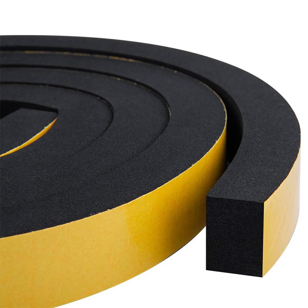 Close-up view of Weather Stripping Foam Tape Two Pack One Inch Wide Three Quarter Inch Thick With Adhesive for doors and cars.