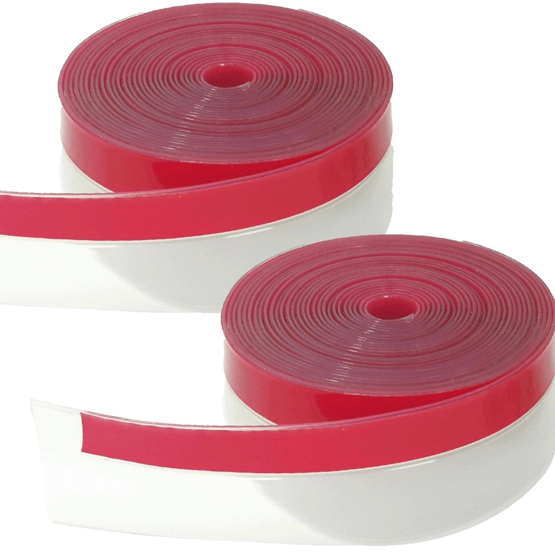 Clear Weather Stripping Tape For Doors And Windows With Extra Thick 35MM Silicone Seal And Ultra Strong Adhesive Backing A Transparent 10M Roll Set In Two Packs view showing two rolls with red edges and clear tape.