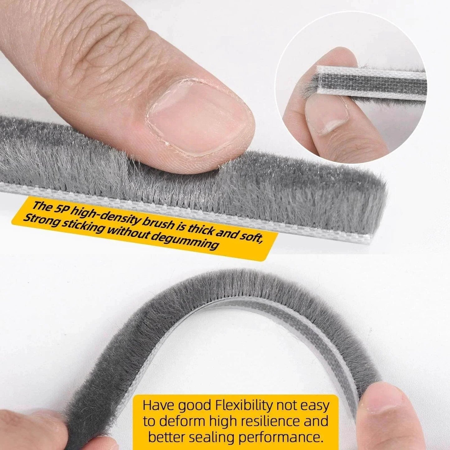 Close-up of 40FT Weather Stripping Door Seal Window Seal showing dense brush texture for anti-draft insulation and soundproofing.
