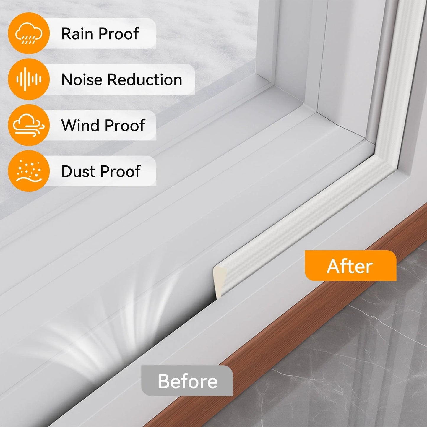 236 Inch Wedge Shaped Foam Door And Window Seal Strip Self Adhesive Weather Stripping Draft Stopper installed in window frame.