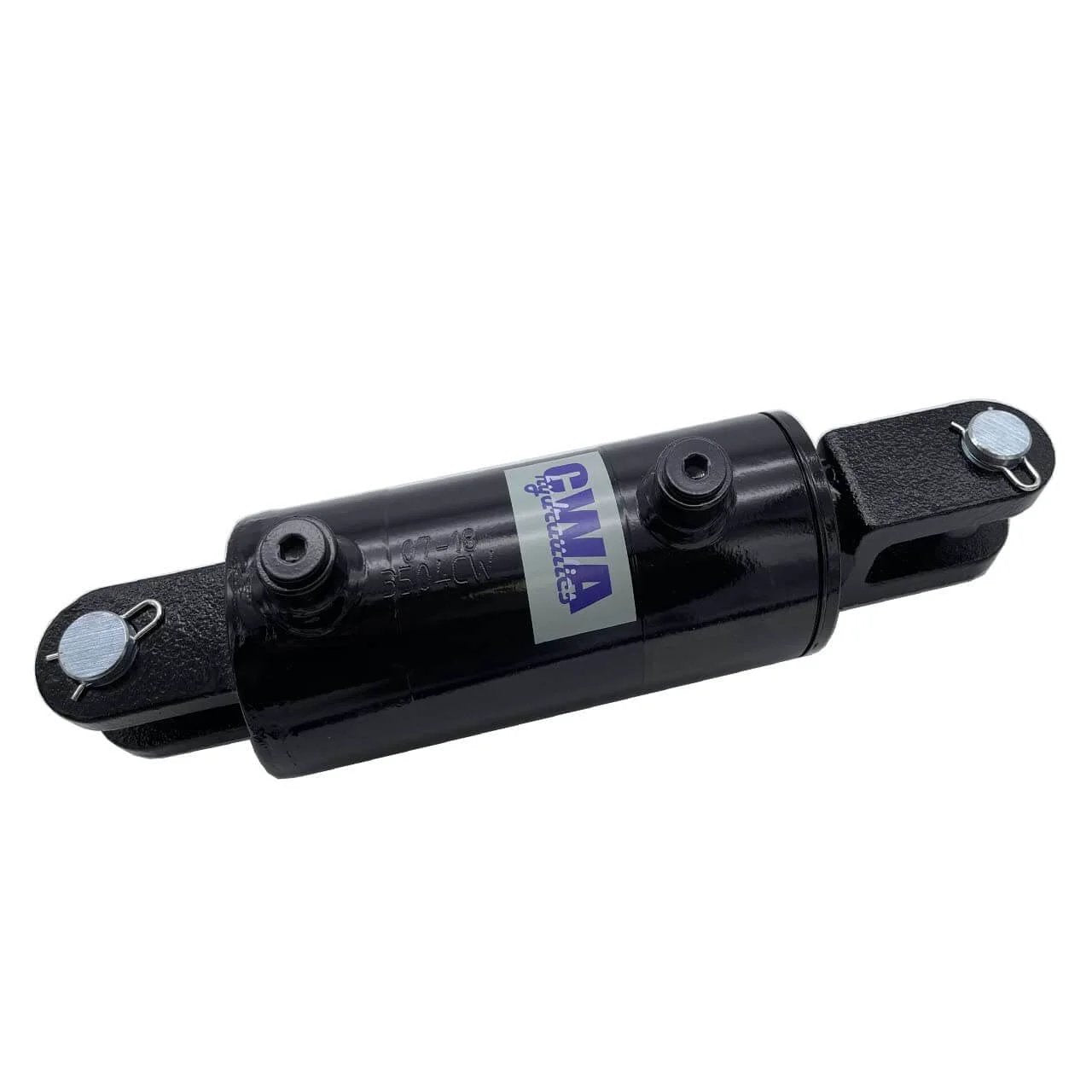 ✝️ Weld Clevis Cylinder 3 1/2" Bore x 6" Stroke x 1 3/4" Rod x SAE 8 Port x 3000 PSI, black hydraulic cylinder side view