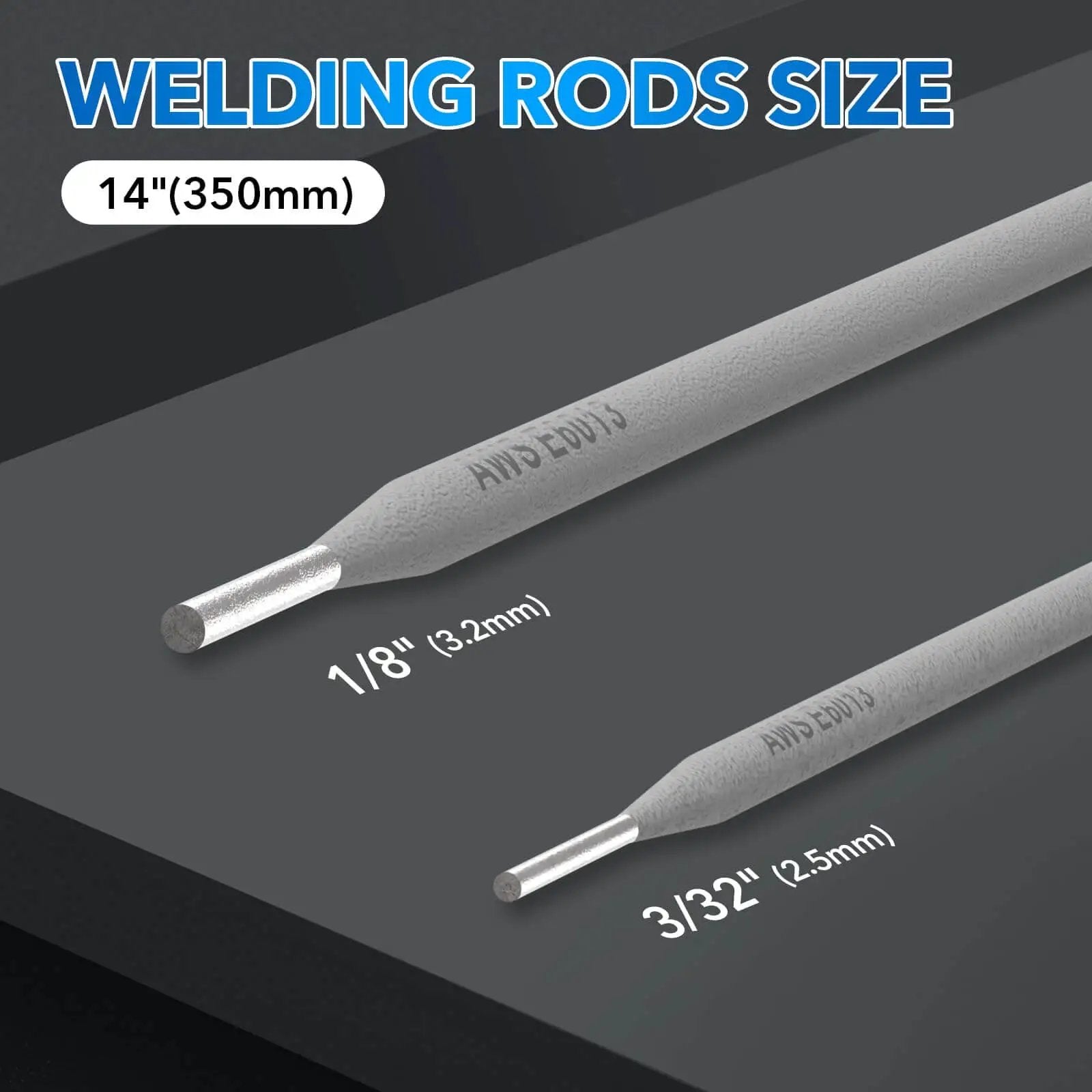 All Purpose One Eighth Inch Carbon Steel Welding Rods For Stick Welding E6013 Electrodes size comparison with dimensions