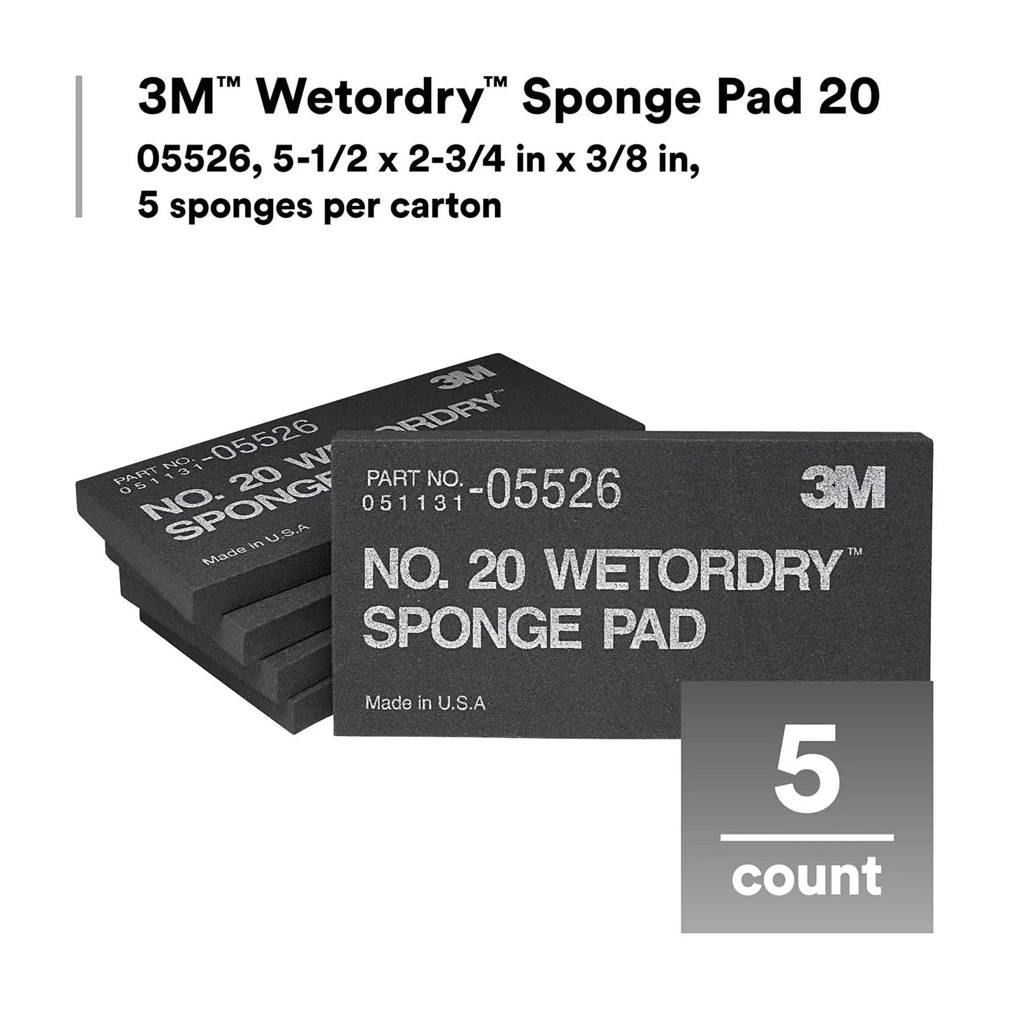 3M Wetordry Sponge Pad Dual Sided For Wet And Dry Sanding Automotive, 5 pads stacked, size 5-1/2 x 2-3/4 in x 3/8 in