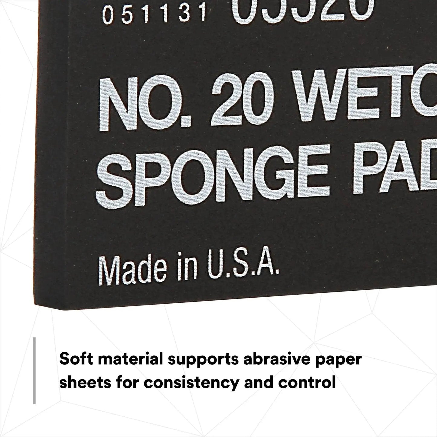 Close-up of Wetordry Sponge Pad Dual Sided For Wet And Dry Sanding Automotive label showing product details.