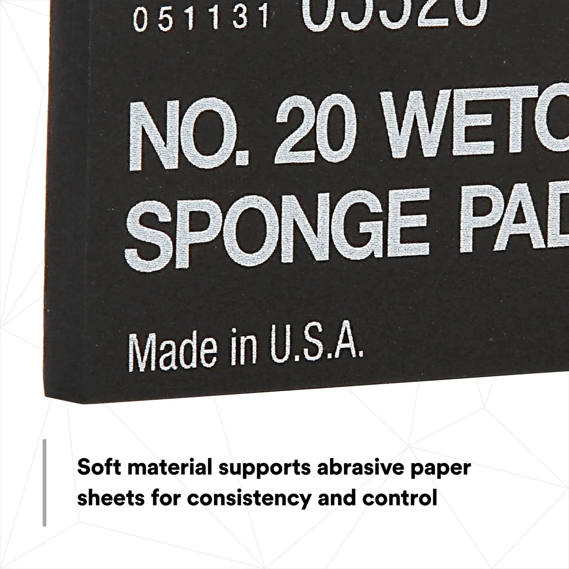 Close-up of Wetordry Sponge Pad Dual Sided For Wet And Dry Sanding Automotive label showing product details.