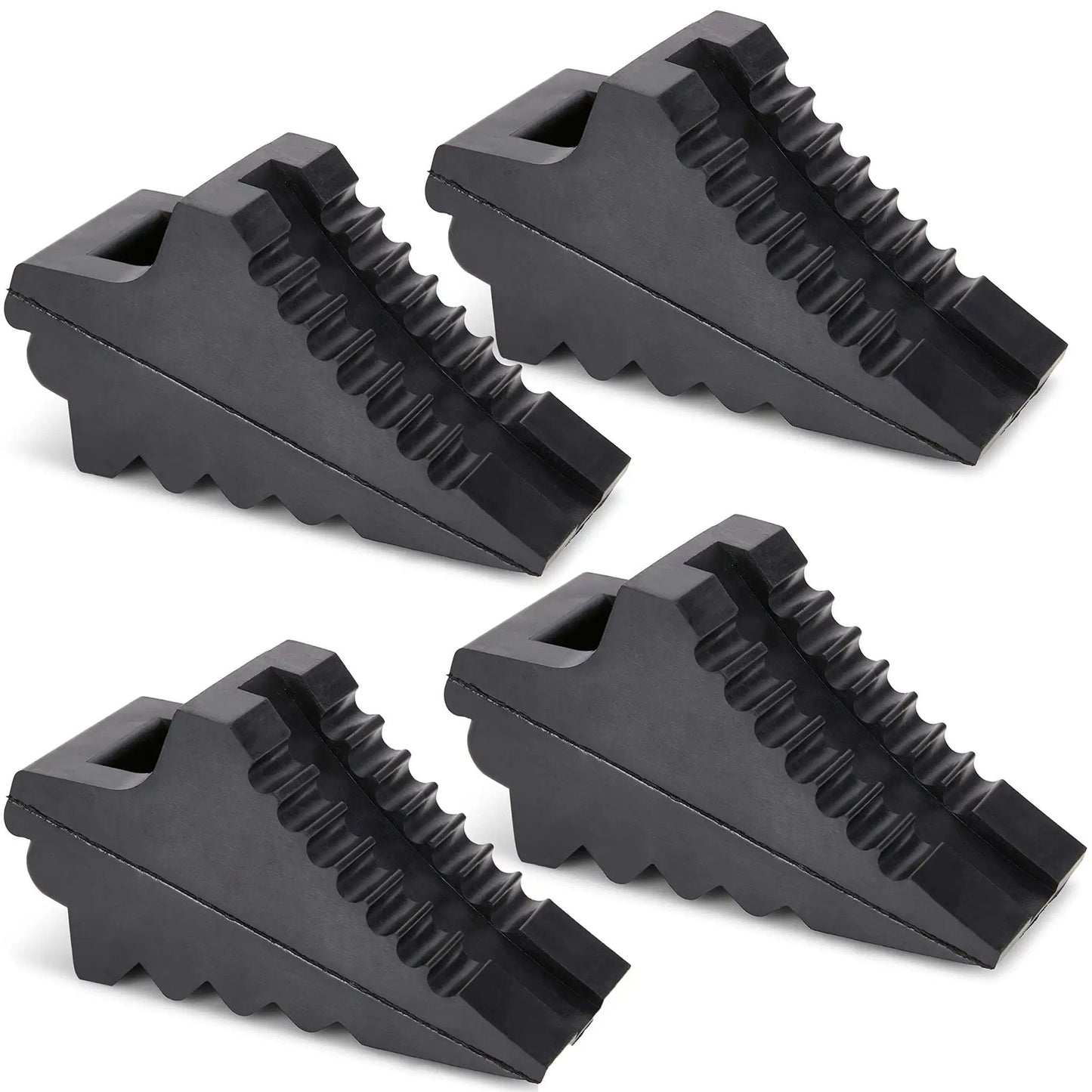 4 Pack Wheel Chocks For Cars, RVs, Trucks And Trailers Up To 8T GVW, Anti Slip All Weather Tire Chocks, side view showing ridged surface