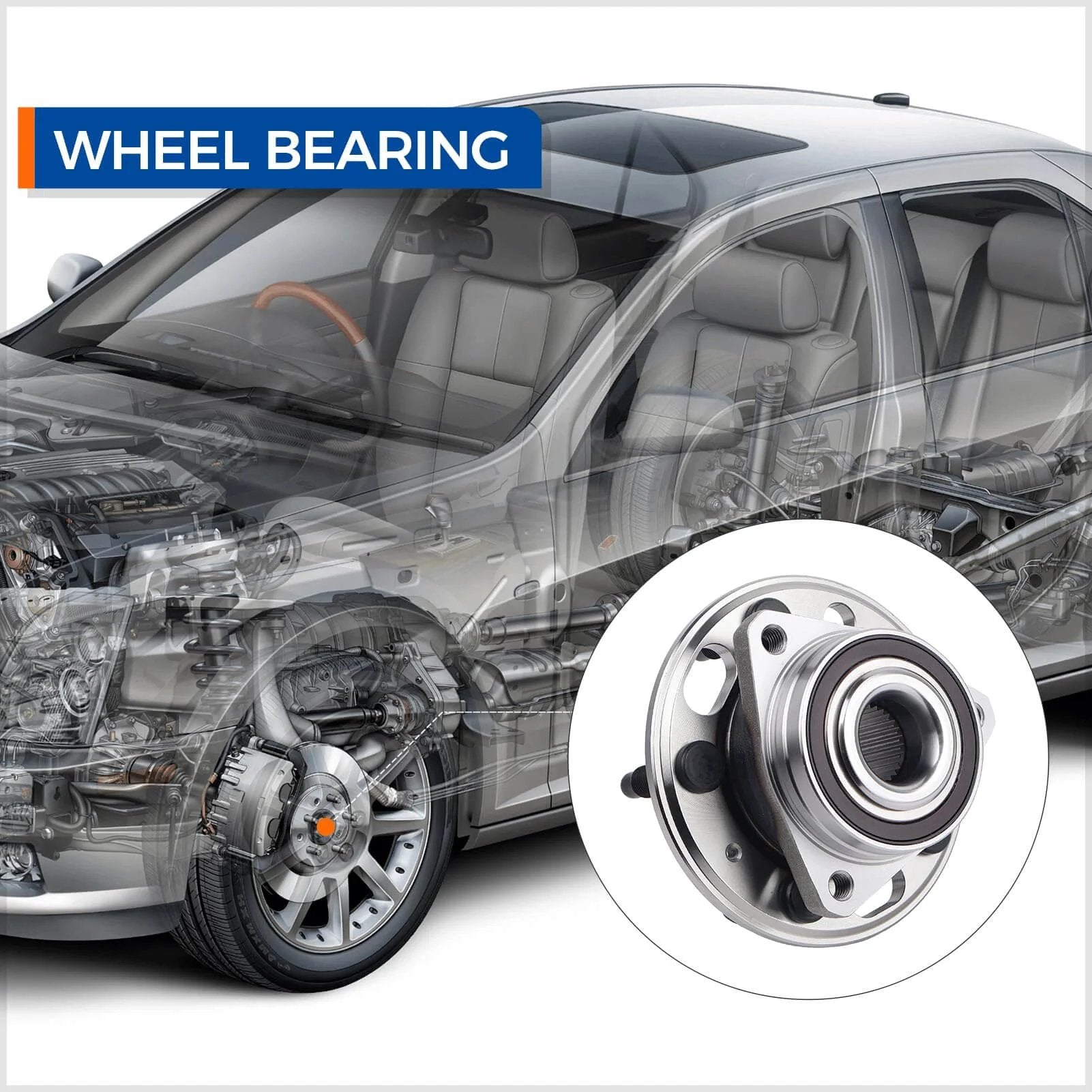 513288 Front or Rear Wheel Hub Bearing Assembly Pair for Chevy Malibu with ABS shown in vehicle diagram