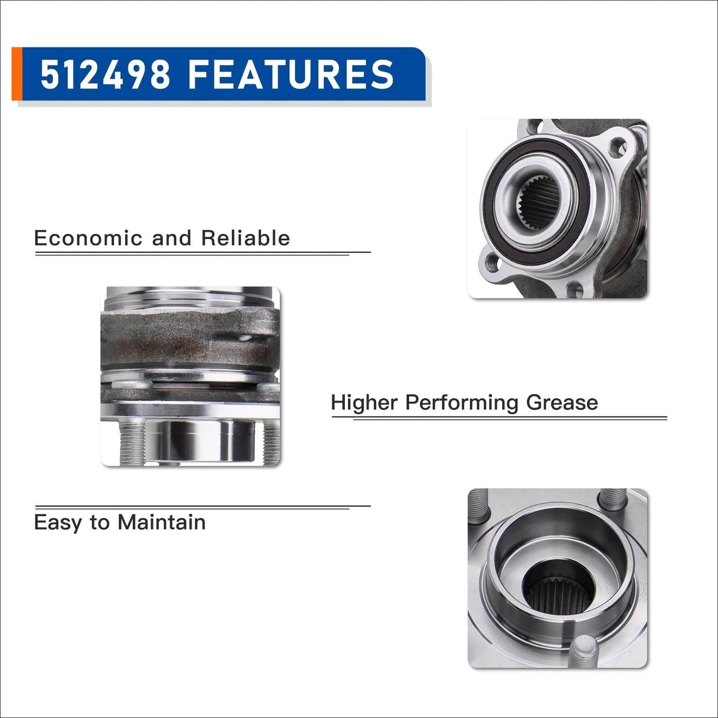 Features of 512498 Front or Rear Wheel Hub Bearing Assembly Set of 2 for Ford Fusion and Lincoln MKZ with ABS