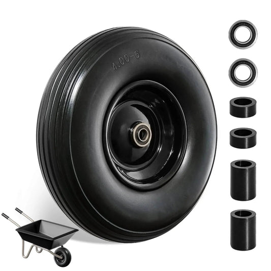 Wheelbarrow wheel 4.00-6 tire 13"flat free wheelbarrow tires, solid wheel barrow wheels, 5/8"3/4" bearings, 1.75" hub