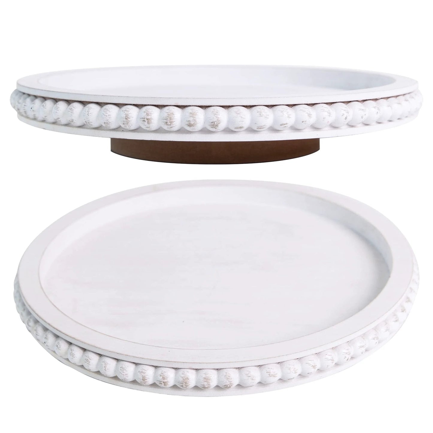 12 Inch Beaded Wooden Lazy Susan Organizer For Farmhouse Tables And Kitchen Counters, Round Turntable For Table Cabinet And Countertop, 360 Degree Rotating Spinning Tray For Condiments Utensils And Small Kitchen Essentials